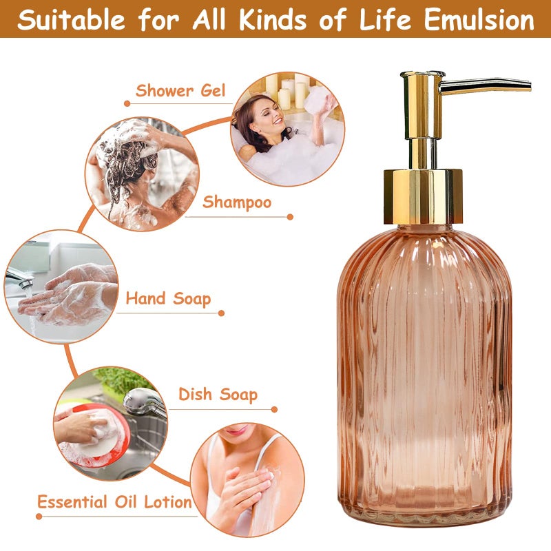 YYTSGG Glass Soap Dispenser With Gold Plastic Pump  13.5Oz Refillable Liquid Hand Soap Dispenser  Crystal Lotion Bottle For Modern Home Decor  Bathroom  Kitchen Countertop  Hotel(Orange) - Image 4