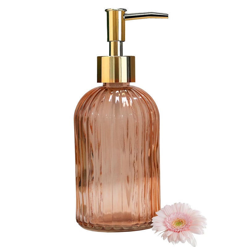 YYTSGG Glass Soap Dispenser With Gold Plastic Pump  13.5Oz Refillable Liquid Hand Soap Dispenser  Crystal Lotion Bottle For Modern Home Decor  Bathroom  Kitchen Countertop  Hotel(Orange) - Image 1