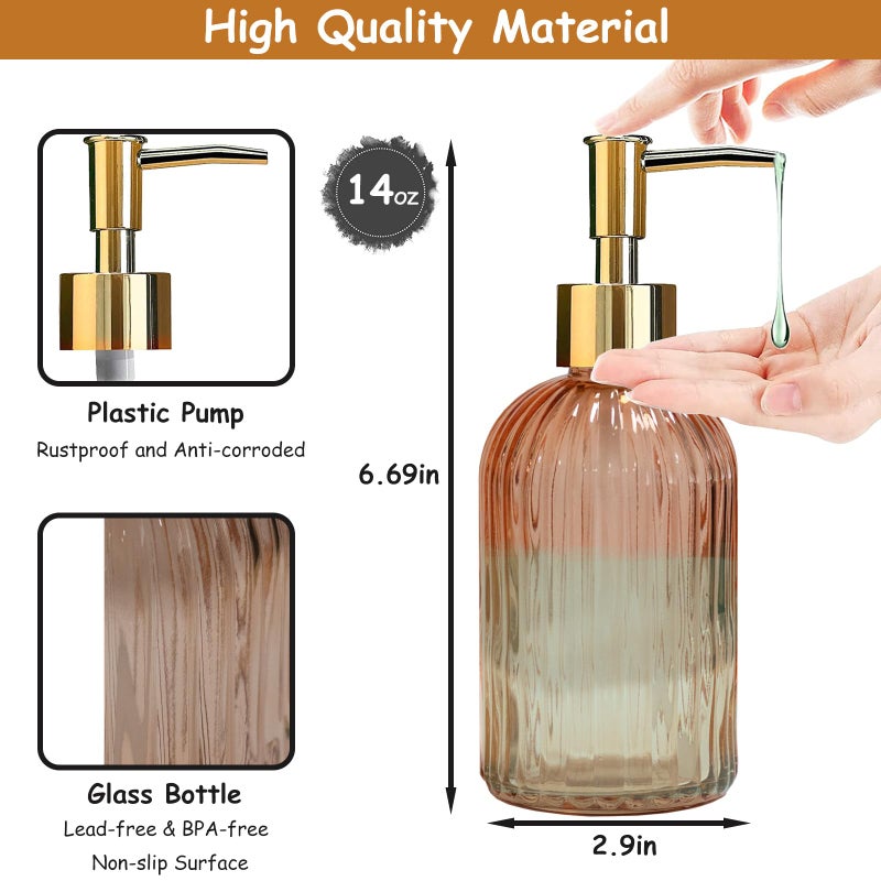 YYTSGG Glass Soap Dispenser With Gold Plastic Pump  13.5Oz Refillable Liquid Hand Soap Dispenser  Crystal Lotion Bottle For Modern Home Decor  Bathroom  Kitchen Countertop  Hotel(Orange) - Image 2