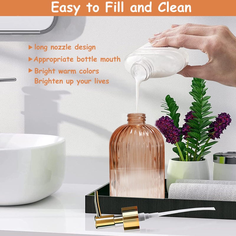 YYTSGG Glass Soap Dispenser With Gold Plastic Pump  13.5Oz Refillable Liquid Hand Soap Dispenser  Crystal Lotion Bottle For Modern Home Decor  Bathroom  Kitchen Countertop  Hotel(Orange) - Image 3
