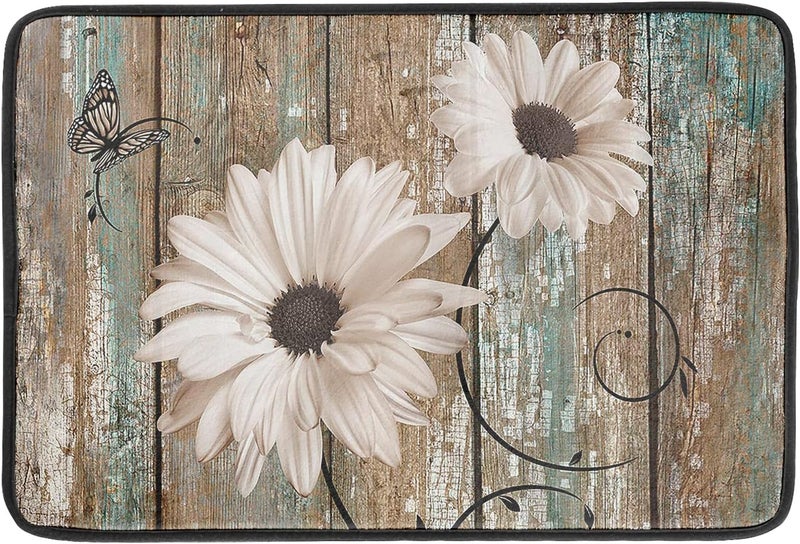Giwawa Rustic Daisy Board Dish Drying Mat for Kitchen Countertop 18x24 inch Fall Sunflower on Wooden Plank Dish Drainer Mats Fast Drying Country Shabby Chic Flower Dish Pad Vintage Kitchen Drying Decor Large - Image 1