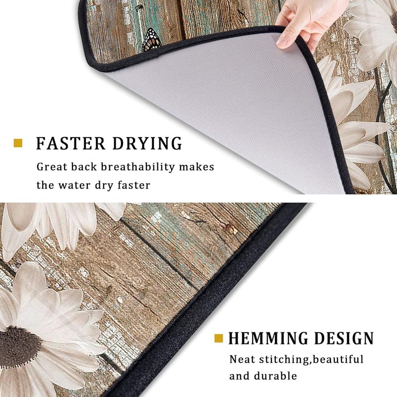Giwawa Rustic Daisy Board Dish Drying Mat for Kitchen Countertop 18x24 inch Fall Sunflower on Wooden Plank Dish Drainer Mats Fast Drying Country Shabby Chic Flower Dish Pad Vintage Kitchen Drying Decor Large - Image 3