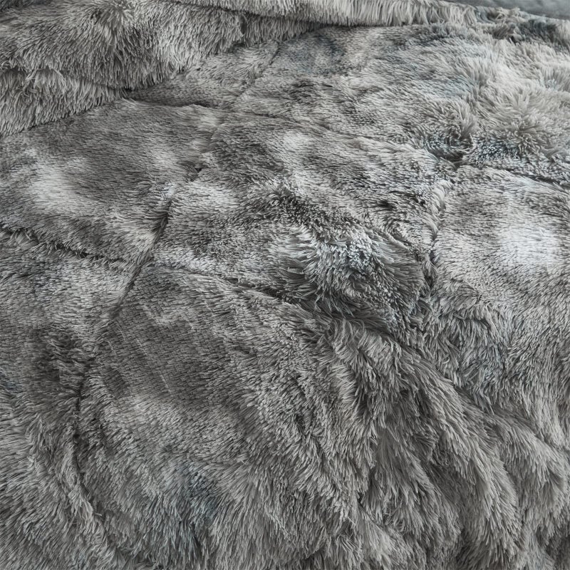 Wajade Faux Fur Plush Tie Dye Grey White Comforter Set Fluffy Fuzzy Shaggy Bedding Set - 3PC Full Size Microfiber Soft Warm Quilt Set - Image 5