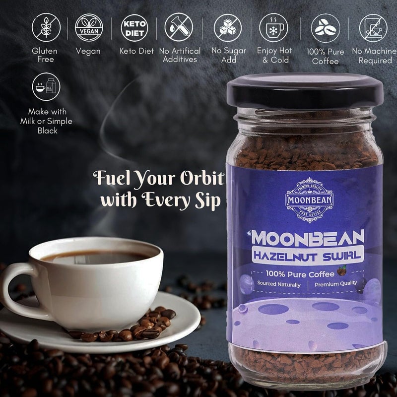 Moonbean Hazelnut Instant Coffee 50g Jar | 100% Pure Arabica | Premium Freeze-Dried Instant Coffee with Smooth & Nutty Hazelnut Flavor | Rich Aroma & Taste | No Added Sugar | Perfect for Hot & Cold Brews - Image 5