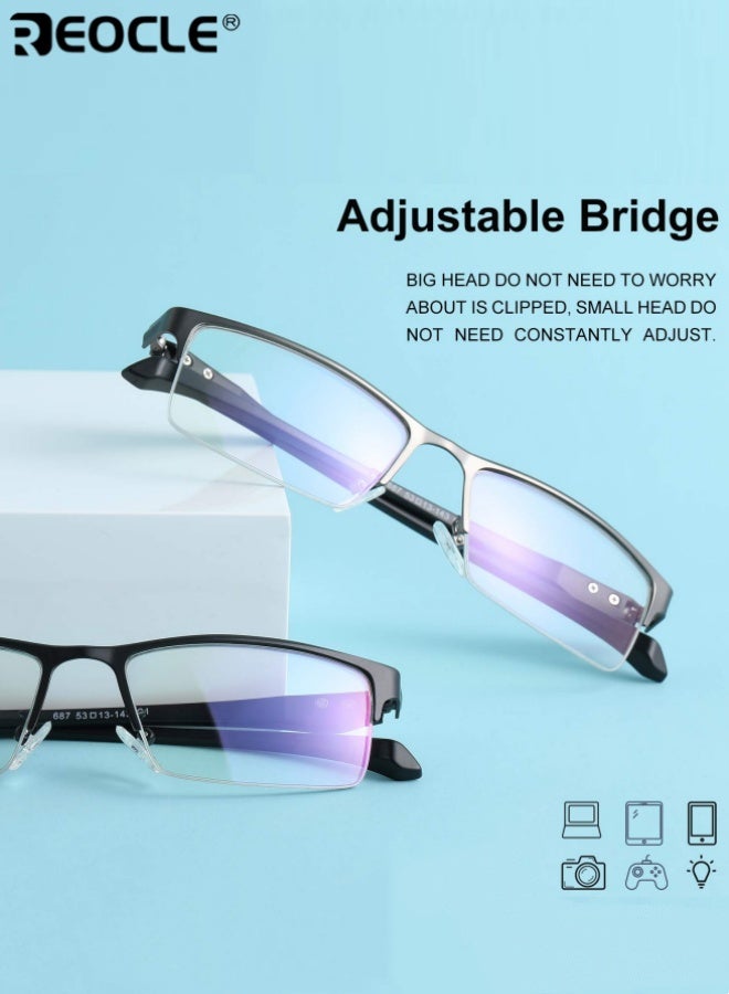 ريوكل نظارات مضادة للضوء الأزرق نصف عديمة الإطار مستطيلة الشكل إطار معدني تحجب الأشعة فوق البنفسجية نظارات كمبيوتر مضادة للتوهج لتخفيف إجهاد العين للنظارات القراءة - Image 2
