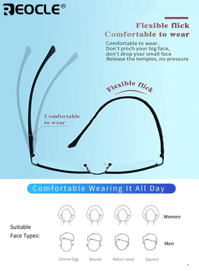 ريوكل نظارات مضادة للضوء الأزرق نصف عديمة الإطار مستطيلة الشكل إطار معدني تحجب الأشعة فوق البنفسجية نظارات كمبيوتر مضادة للتوهج لتخفيف إجهاد العين للنظارات القراءة - Image 4