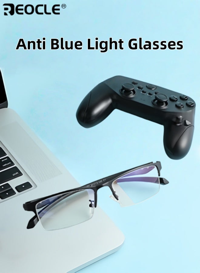 ريوكل نظارات مضادة للضوء الأزرق نصف عديمة الإطار مستطيلة الشكل إطار معدني تحجب الأشعة فوق البنفسجية نظارات كمبيوتر مضادة للتوهج لتخفيف إجهاد العين للنظارات القراءة - Image 1