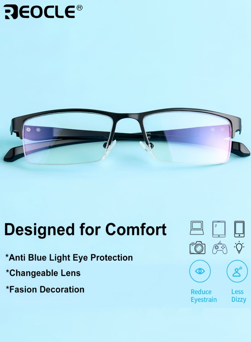 ريوكل نظارات مضادة للضوء الأزرق نصف عديمة الإطار مستطيلة الشكل إطار معدني تحجب الأشعة فوق البنفسجية نظارات كمبيوتر مضادة للتوهج لتخفيف إجهاد العين للنظارات القراءة - Image 3