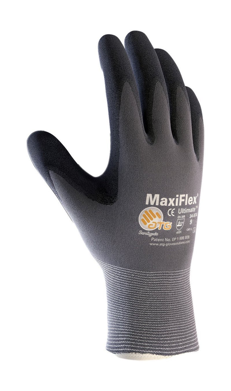 Maxiflex Ultimate Atg 34-874 - متوسط ​​34-874/قفاز نايلون/ليكرا متماسك غير ملحوم مع قبضة من رغوة الإيكرو المغلفة بالنتريل على راحة اليد والأصابع رمادي/أسود (عبوة من 12 قطعة) - Image 1