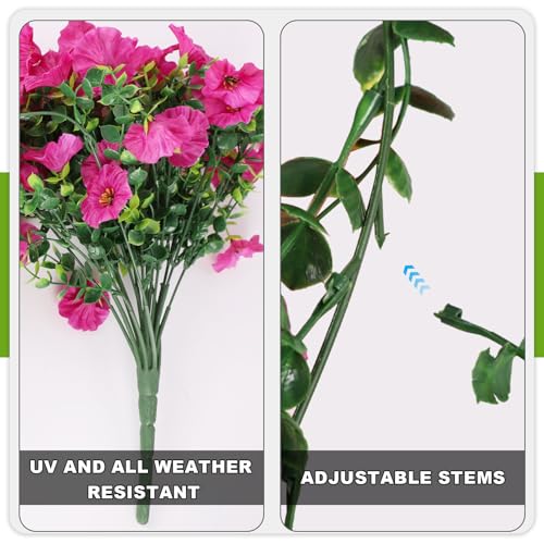 ADXORA Fake Artificial Hanging Morning Glory Flowers for Outdoor Planters Porch Pation Decoration,2 Bundles UV Resistant Silk Faux Flowers with Realistic Eucalyptus Plants for Home Office Garden Decor - Image 4