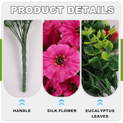 ADXORA Fake Artificial Hanging Morning Glory Flowers for Outdoor Planters Porch Pation Decoration,2 Bundles UV Resistant Silk Faux Flowers with Realistic Eucalyptus Plants for Home Office Garden Decor - Image 3