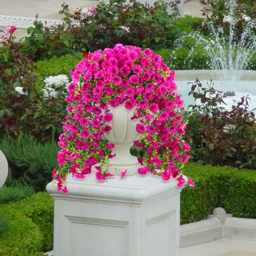 ADXORA Fake Artificial Hanging Morning Glory Flowers for Outdoor Planters Porch Pation Decoration,2 Bundles UV Resistant Silk Faux Flowers with Realistic Eucalyptus Plants for Home Office Garden Decor - Image 5