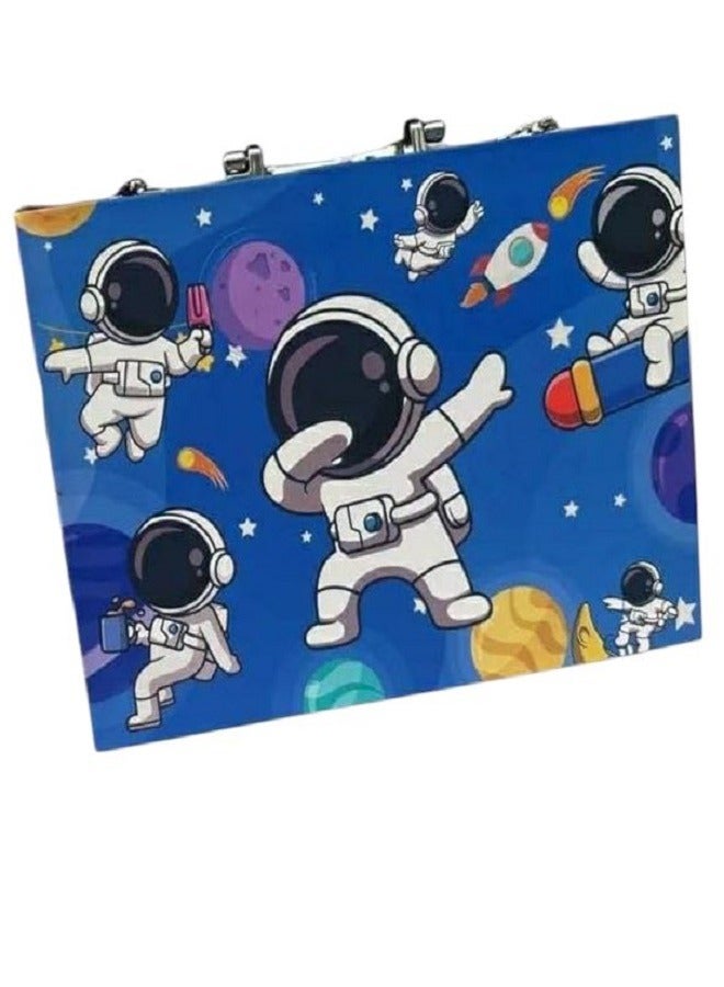 مجموعة فنية للأطفال مع 66 قطعة، حقيبة حمل، أقلام تلوين، أقلام تحديد، ألوان مائية، مسطرة وملحقات (رائد فضاء) - Image 1