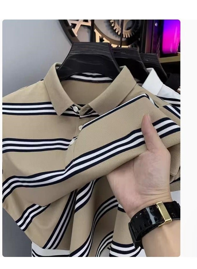 تي شيرت بولو رجالي قصير الأكمام مخطط قابل للتنفس - Image 1