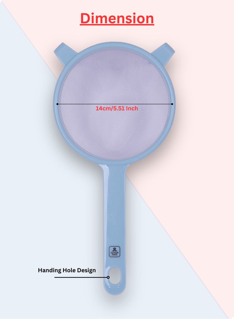 British Chef Multipurpose Kitchen Strainer | 14cm Mesh Sieve with Handle | Durable Plastic and Fine Mesh Filter |Ideal for draining pasta, rinsing fruits, and filtering sauces-Blue - Image 5