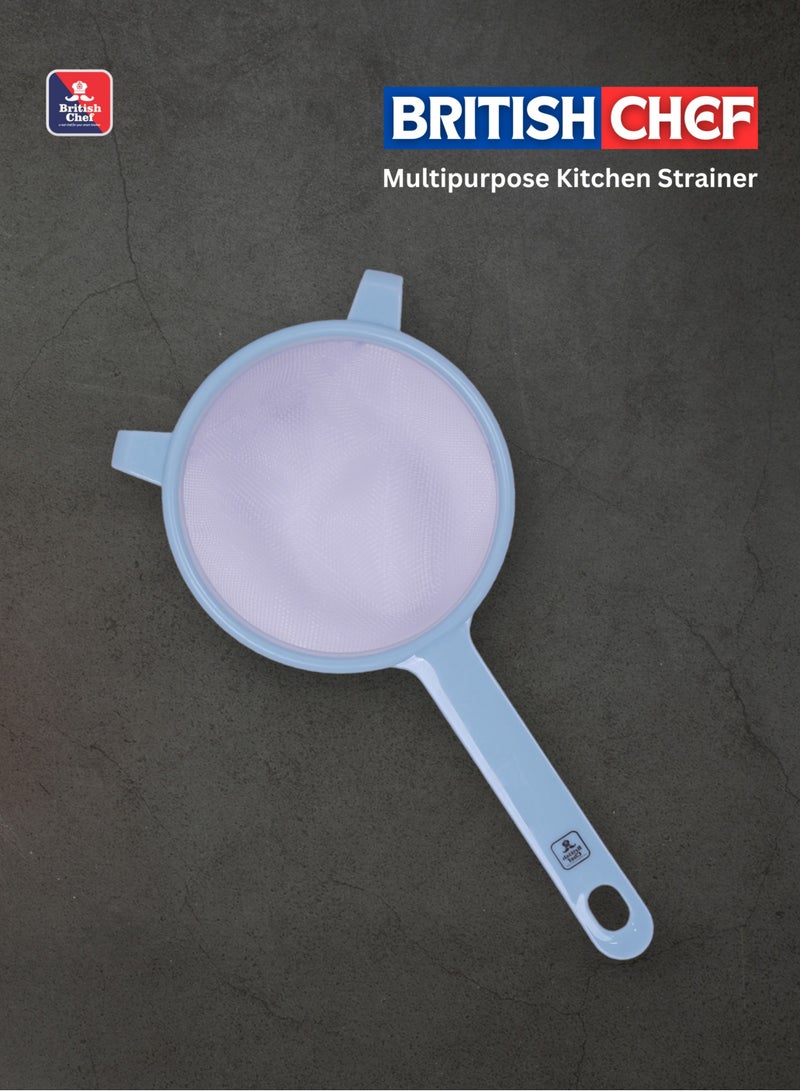 British Chef Multipurpose Kitchen Strainer | 14cm Mesh Sieve with Handle | Durable Plastic and Fine Mesh Filter |Ideal for draining pasta, rinsing fruits, and filtering sauces-Blue - Image 3