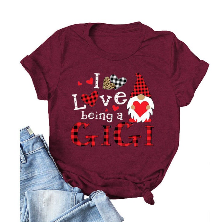 Spot Independent Station New I Love Being A Gigi Dwarf Plaid Printed Short Sleeve T-Shirt Women - Image 3