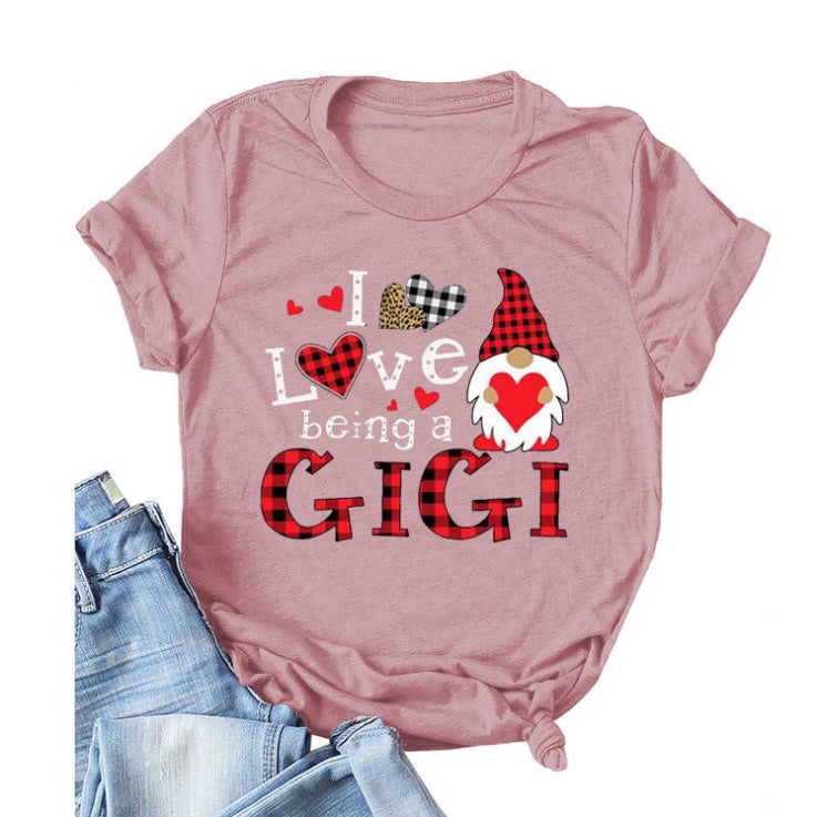 Spot Independent Station New I Love Being A Gigi Dwarf Plaid Printed Short Sleeve T-Shirt Women - Image 2