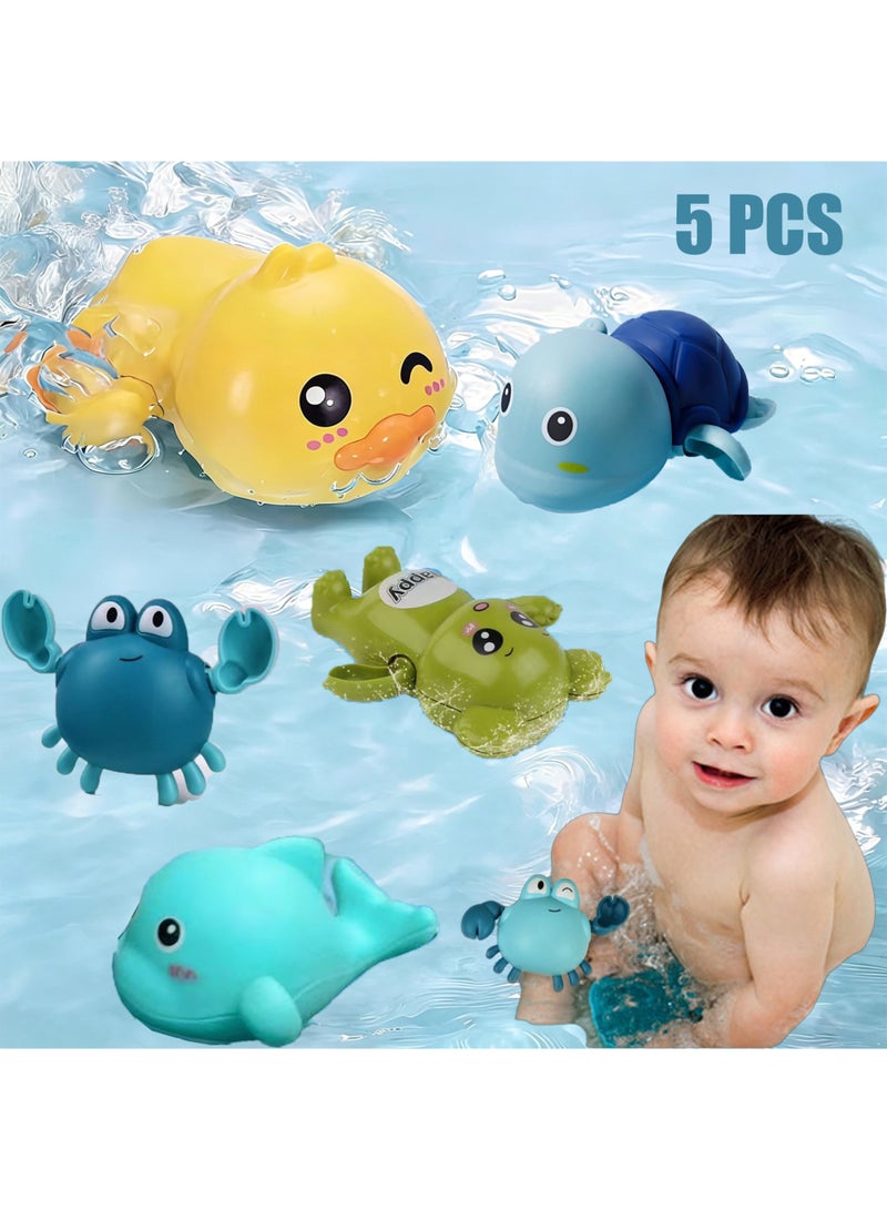 LuckSa Wind-Up Swimming Bath Toys for Babies, No Hole Animal Floating Pool Toy, for Kids Ages 1-3, Floating Dolphin Turtle Animal Toys, Toddler Pool and Water Toy - Image 1