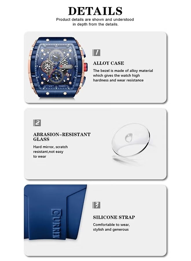 CURREN Top Brand Men's Watches Luxury Square Quartz Wristwatch Waterproof Luminous Chronograph Watch for Men Date Clock - Image 4