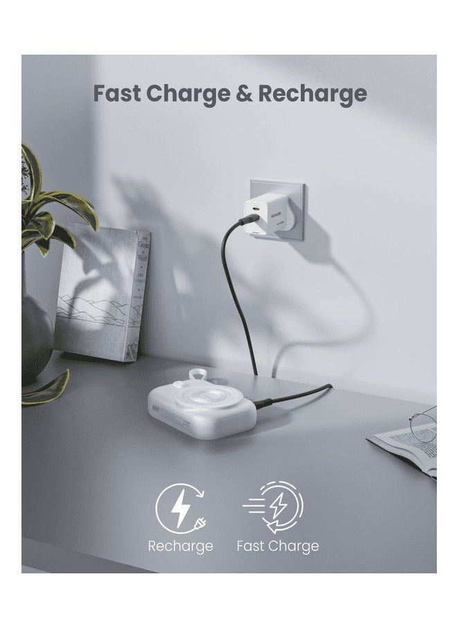 Moxedo - Moxedo Snap-On Wireless Charging Power Bank 8000mAh 15W PD Fast Charging Portable Charger with Built-in USB-C Cable - White - Image 1