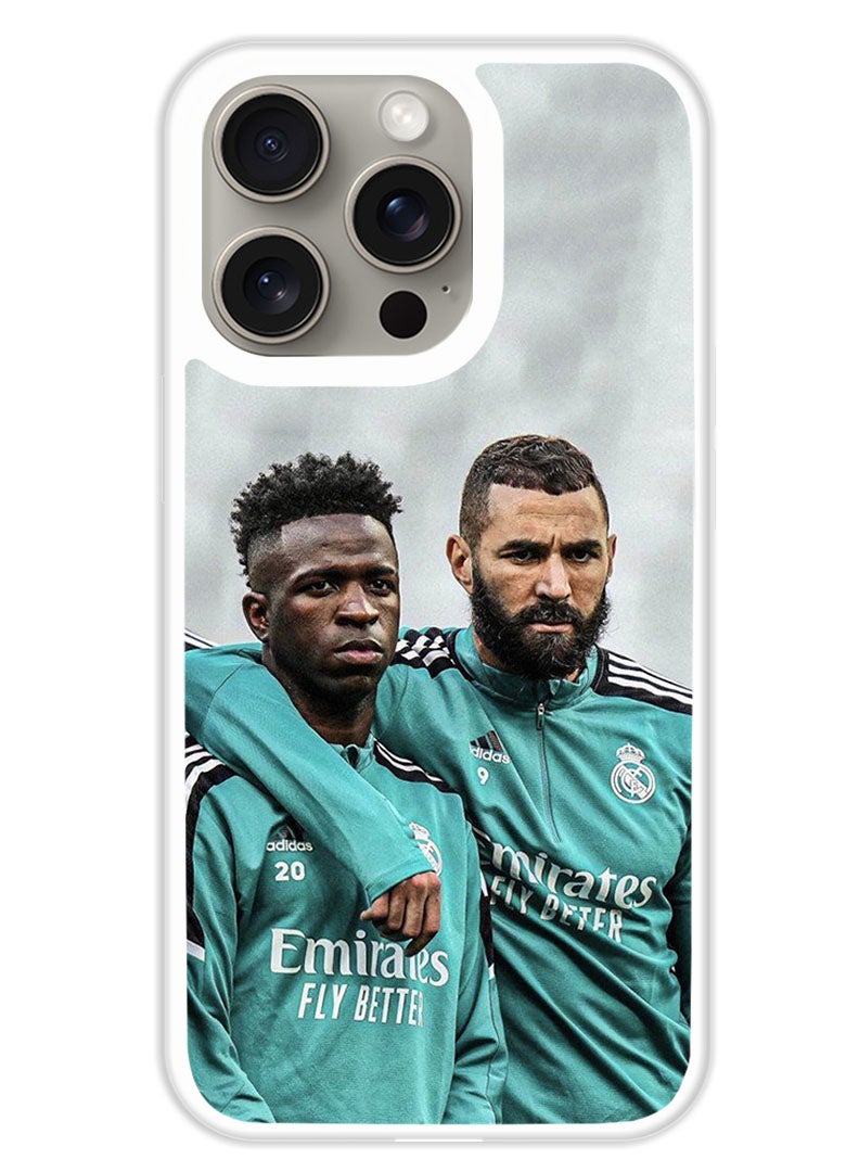 Theodor Protective Case Cover For APPLE IPHONE 15 Pro Max Benzema and Vinicius (White Bumper) - Image 1
