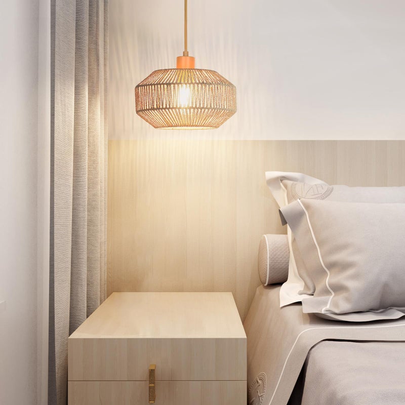 Qingmiao Plug in Pendant Light Paper Woven Rattan Hanging Lights Boho Hanging Lamp Rustic Farmhouse Pendant Lights for Kitchen Dining Room Bedroom Entryway, with 3-Way Dimmable Bulb (Woven) - Image 4