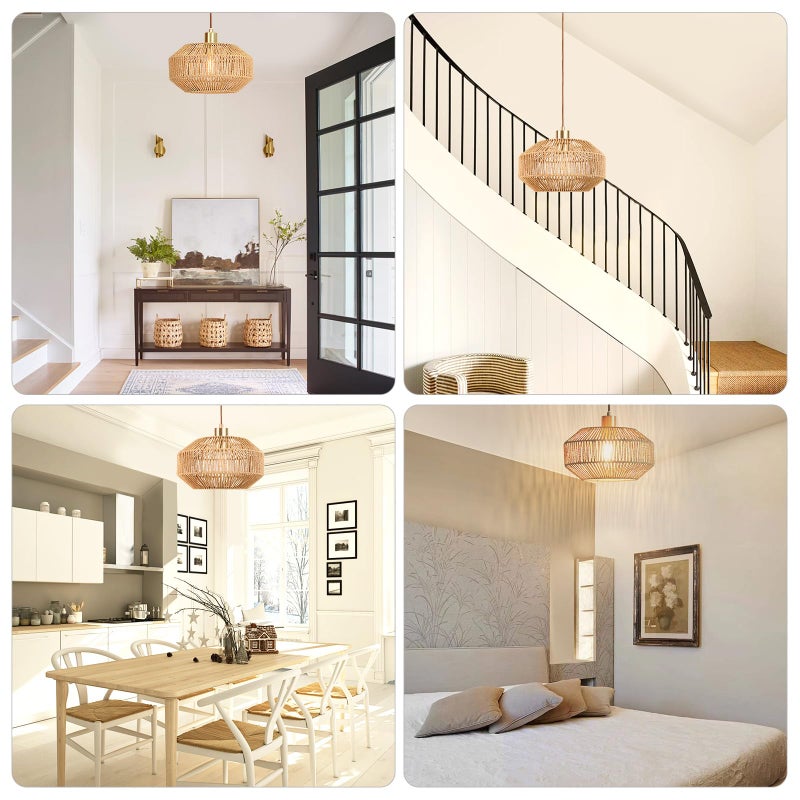Qingmiao Plug in Pendant Light Paper Woven Rattan Hanging Lights Boho Hanging Lamp Rustic Farmhouse Pendant Lights for Kitchen Dining Room Bedroom Entryway, with 3-Way Dimmable Bulb (Woven) - Image 5