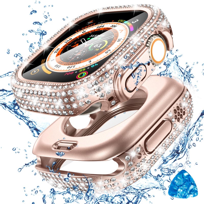 Tensea [2 in 1 for Waterproof Apple Watch Screen Protector Case Ultra 3/Ultra 2/Ultra 49mm Accessories, 360 iWatch Diamond Front Bumper with Glass Film and Back Bumper, Bling Face Cover Women, 49 mm - Image 1