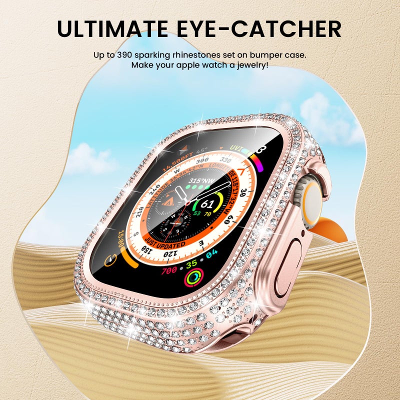 Tensea [2 in 1 for Waterproof Apple Watch Screen Protector Case Ultra 3/Ultra 2/Ultra 49mm Accessories, 360 iWatch Diamond Front Bumper with Glass Film and Back Bumper, Bling Face Cover Women, 49 mm - Image 5