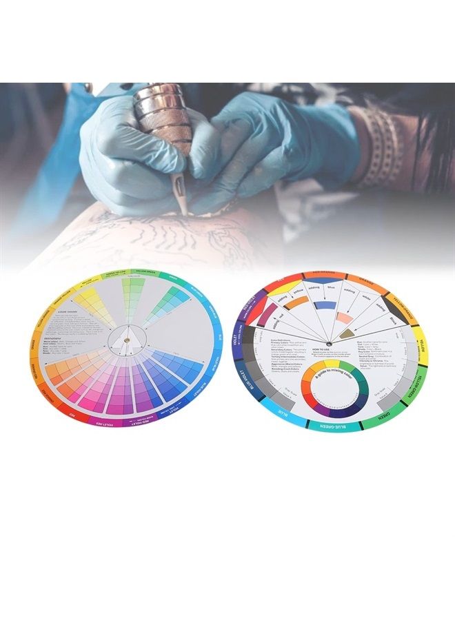 ZJchao Color Wheel, 2pcs Paint Mixing Learning Guide Art Class Teaching Tool Color Scheme Guide for Paint Permanent Eyebrow Lip Body Tattoo - Image 1