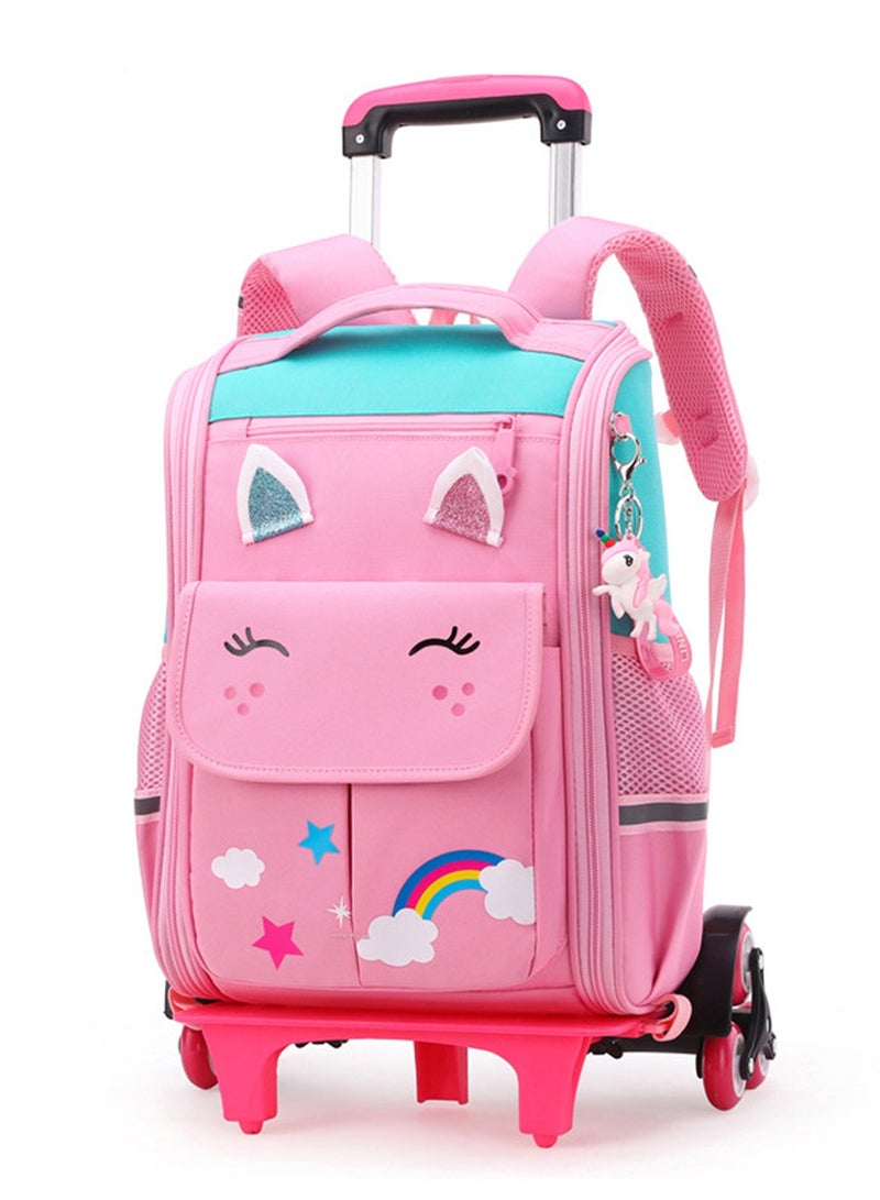 حقيبة ظهر مدرسية بعجلات للأطفال، حقيبة سفر بعجلات مقاومة للماء بسعة كبيرة للطلاب الابتدائيين والبنات والأولاد - Image 1