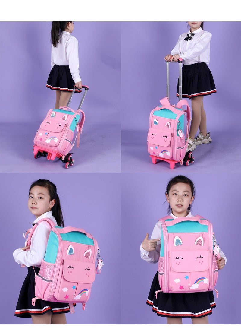 حقيبة ظهر مدرسية بعجلات للأطفال، حقيبة سفر بعجلات مقاومة للماء بسعة كبيرة للطلاب الابتدائيين والبنات والأولاد - Image 2
