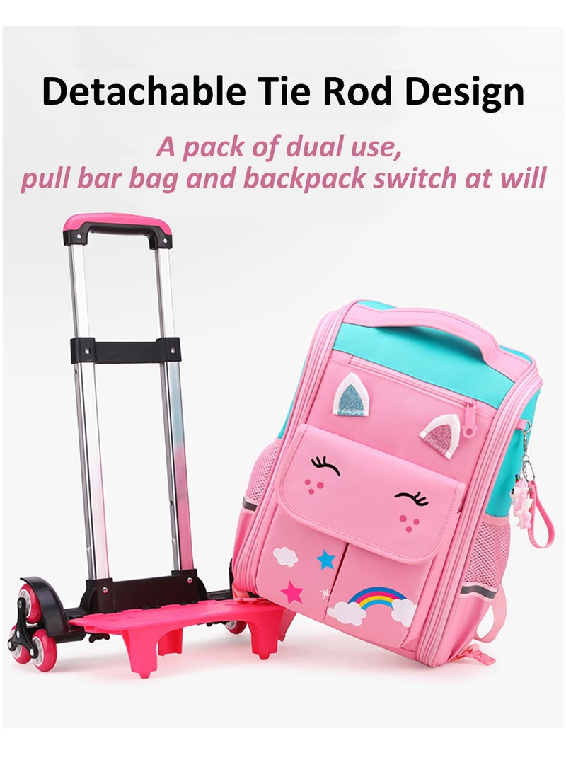 حقيبة ظهر مدرسية بعجلات للأطفال، حقيبة سفر بعجلات مقاومة للماء بسعة كبيرة للطلاب الابتدائيين والبنات والأولاد - Image 3