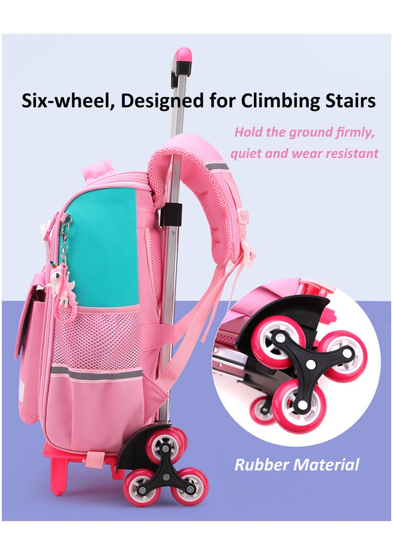 حقيبة ظهر مدرسية بعجلات للأطفال، حقيبة سفر بعجلات مقاومة للماء بسعة كبيرة للطلاب الابتدائيين والبنات والأولاد - Image 5