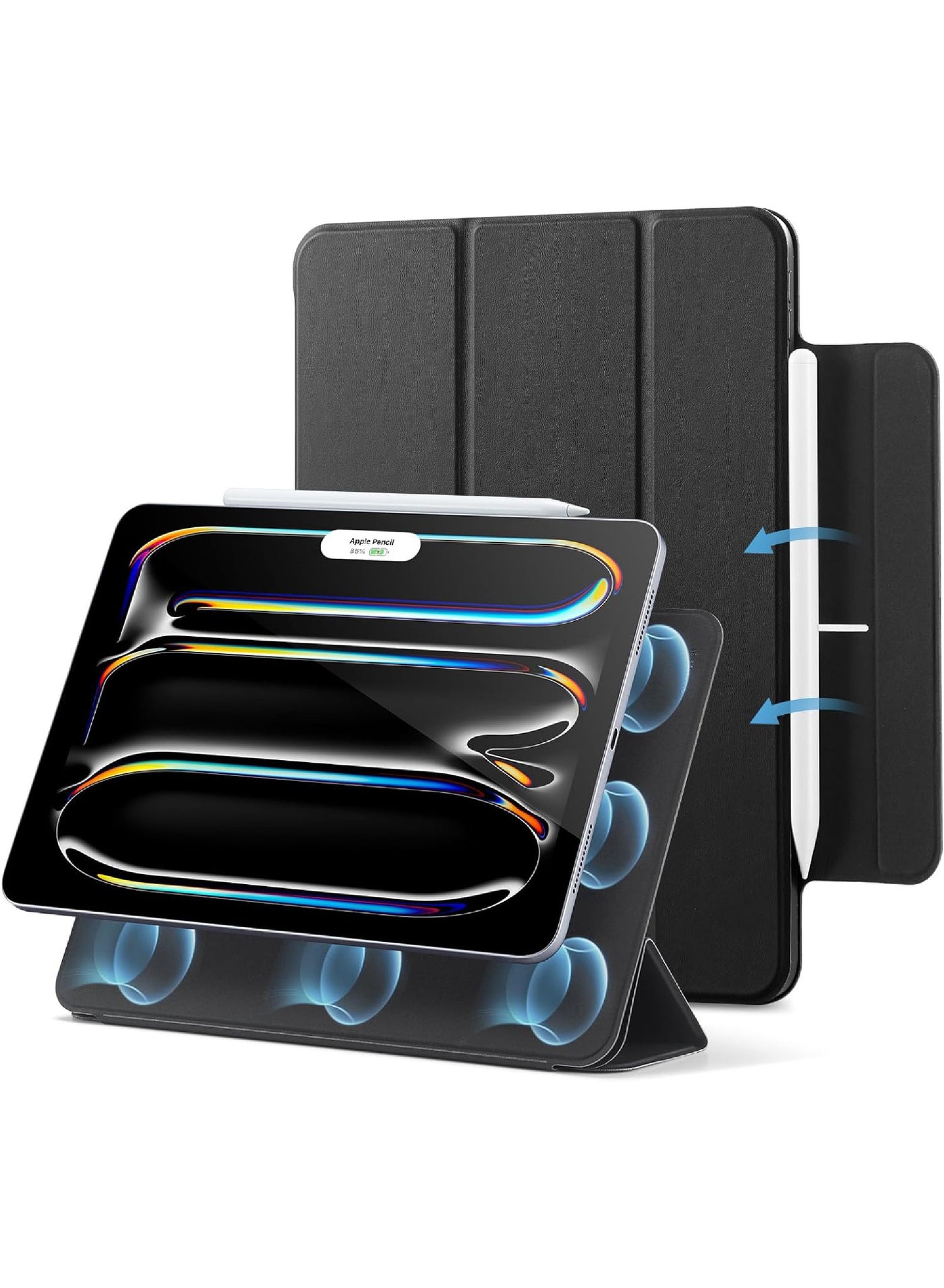 Case for iPad Pro 13 Inch Case (M5/M4) 2025/2024, Powerful Magnetic Attachment, Slim Trifold Stand Case, Supports Pencil Pro & Pencil(USB-C), Auto Wake/Sleep, Durable Protection, Rebound Series, Black