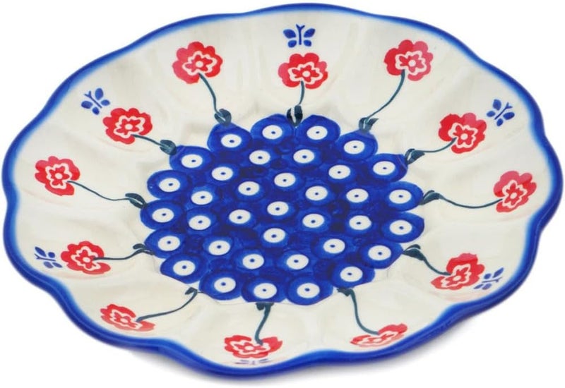 Polmedia Polish Pottery طبق بيض خزفي بولندي أصلي بتصميم عين زرقاء الربيع مصنوع يدويًا في بولسوافيا بولندا بواسطة سيراميكا بونا شهادة الأصالة - Image 2