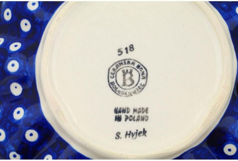 Polmedia Polish Pottery طبق بيض خزفي بولندي أصلي بتصميم عين زرقاء الربيع مصنوع يدويًا في بولسوافيا بولندا بواسطة سيراميكا بونا شهادة الأصالة - Image 4