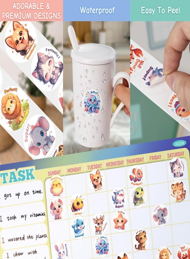 JIXZEN 3 Rolls 1500 PCS Animal Stickers for Kids, 24 Cute Farm/Ocean/Wild Designs with Motivational Words, Reward Stickers for Toddlers 2-4, Classroom School Supplies (1.0 Inch) - Image 4