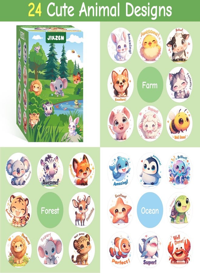JIXZEN 3 Rolls 1500 PCS Animal Stickers for Kids, 24 Cute Farm/Ocean/Wild Designs with Motivational Words, Reward Stickers for Toddlers 2-4, Classroom School Supplies (1.0 Inch) - Image 3