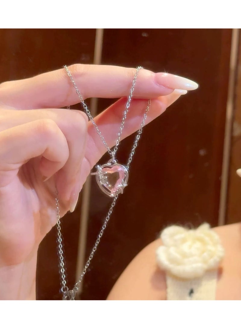Goolsky قلادة كريستال قلب المجرة الوردية - تصميم فريد مع قلادة رقيقة، هدية مثالية للأصدقاء والصديقات، رومانسية - Image 1