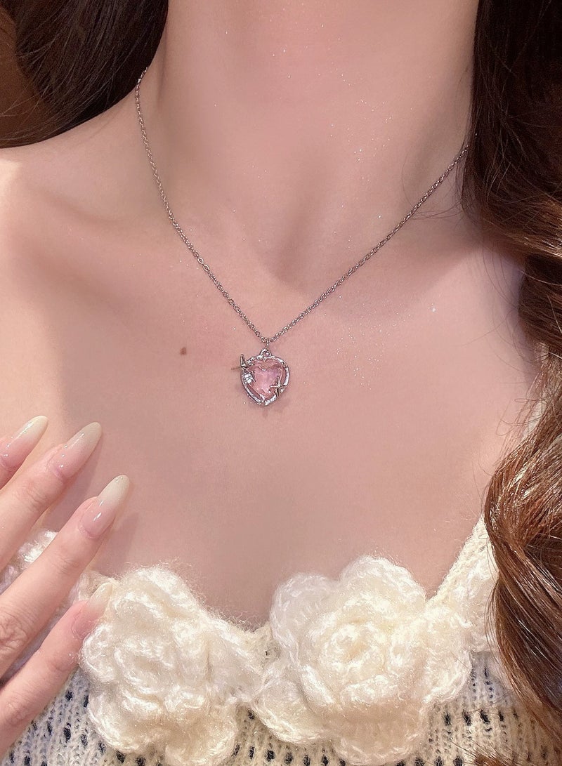 Goolsky قلادة كريستال قلب المجرة الوردية - تصميم فريد مع قلادة رقيقة، هدية مثالية للأصدقاء والصديقات، رومانسية - Image 2