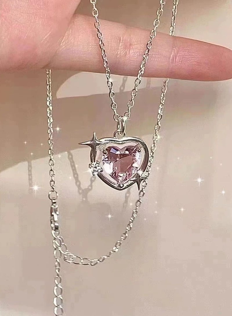 Goolsky قلادة كريستال قلب المجرة الوردية - تصميم فريد مع قلادة رقيقة، هدية مثالية للأصدقاء والصديقات، رومانسية - Image 3