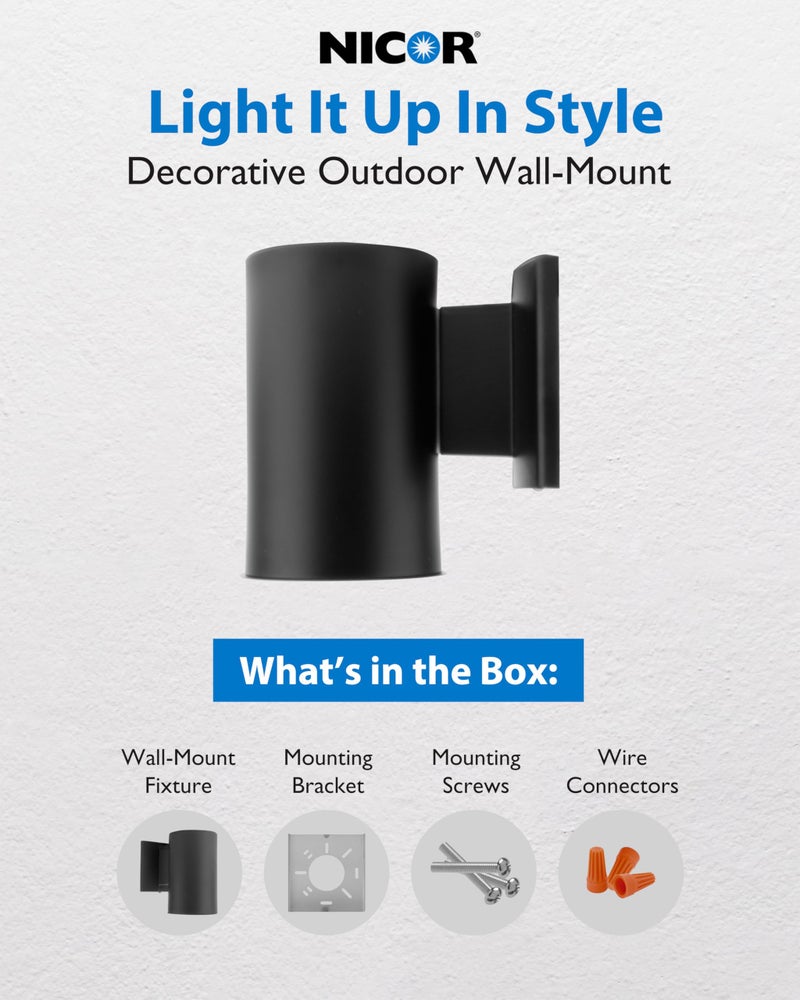 NICOR Lighting 7 inch Decorative Black Wall Mount Down Light (50101BK) - Image 2