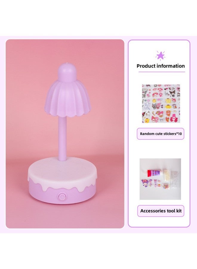 DIY Flower Nightlight Cream Glue Children's Handmade Toy Material Bag Girl's Gift Book Desktop Decoration-Color:[card Head Bag] Purple Flower Night Light + Princess Lou Material Pack + Free 10 Stickers - Image 1