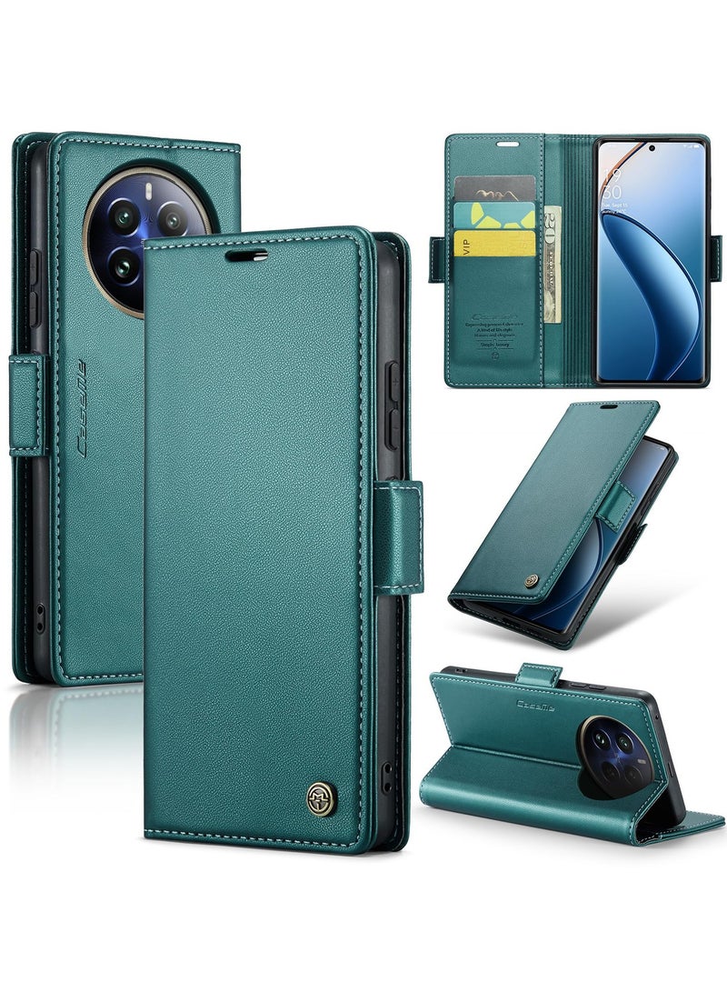 CaseMe Phone Case Luxury PU Leather Design Anti Fingerprint 023 Flip Cover Card Slot Holder Cover For Realme 12 Pro/Realme 12 Pro Plus/ (Green) - Image 1