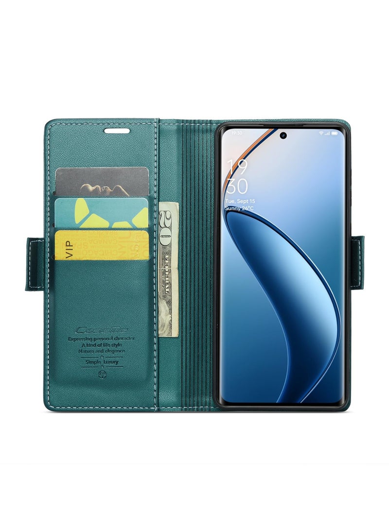 CaseMe Phone Case Luxury PU Leather Design Anti Fingerprint 023 Flip Cover Card Slot Holder Cover For Realme 12 Pro/Realme 12 Pro Plus/ (Green) - Image 3