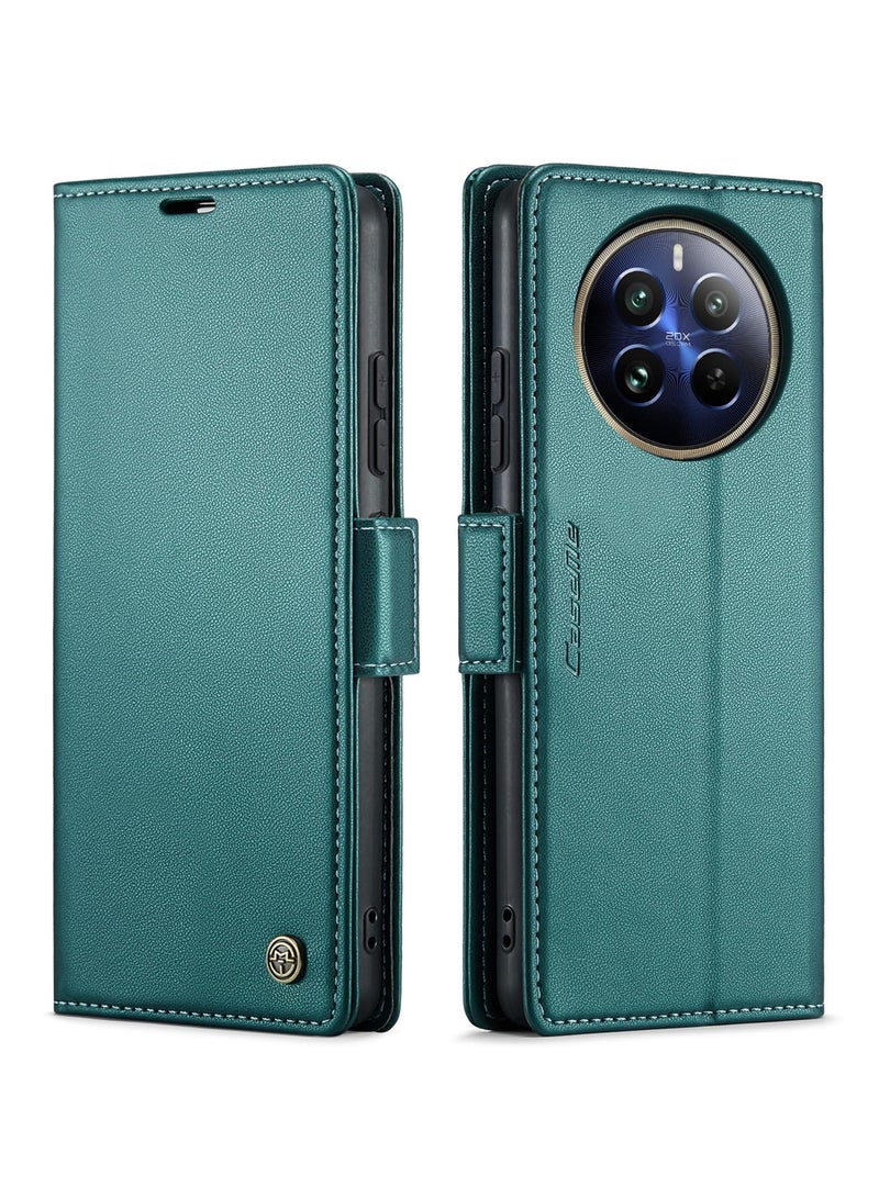 CaseMe Phone Case Luxury PU Leather Design Anti Fingerprint 023 Flip Cover Card Slot Holder Cover For Realme 12 Pro/Realme 12 Pro Plus/ (Green) - Image 2