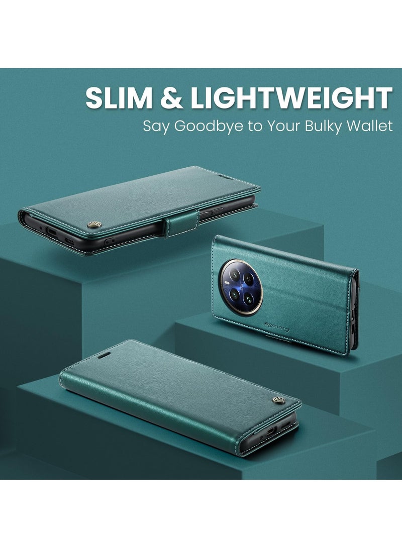 CaseMe Phone Case Luxury PU Leather Design Anti Fingerprint 023 Flip Cover Card Slot Holder Cover For Realme 12 Pro/Realme 12 Pro Plus/ (Green) - Image 5