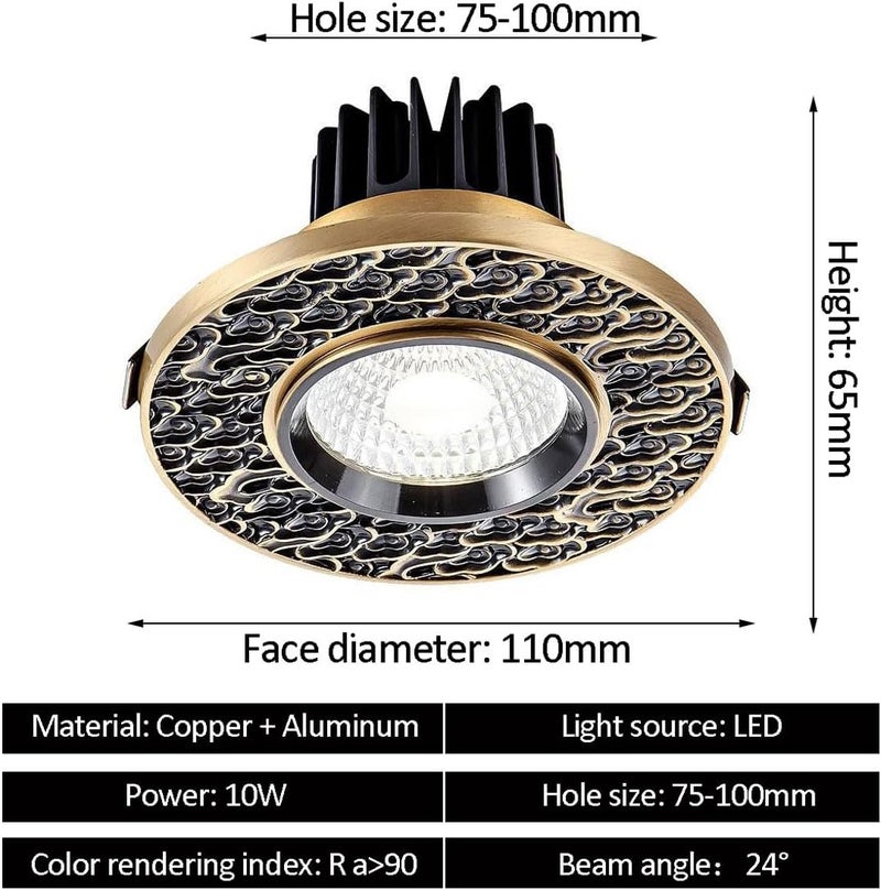4.3 Inch Ultra-Thin Round Downlight Luminaire, Brushed Brass Finish, LED Recessed Light Fixtures,Dimmable LED Flush Mount Ceiling Light, 10W Brass Baffle Trim,Gold - Image 2
